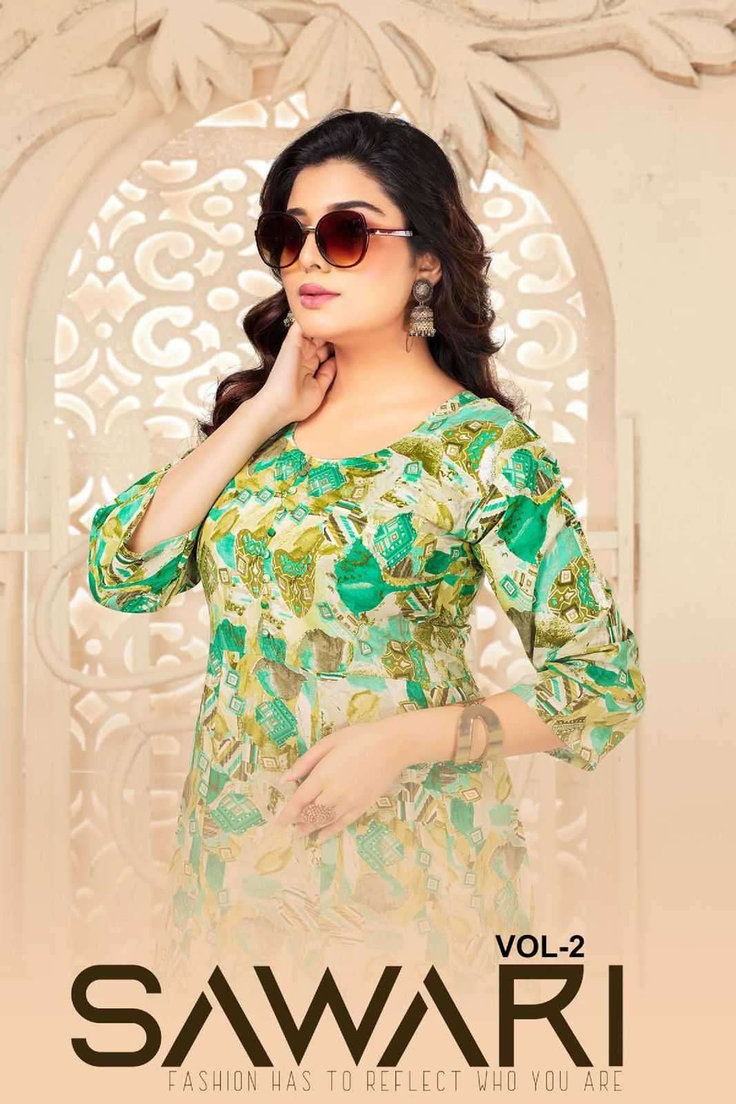 ft sawari vol 2 series 101-108 Rayon Foil Print kurti