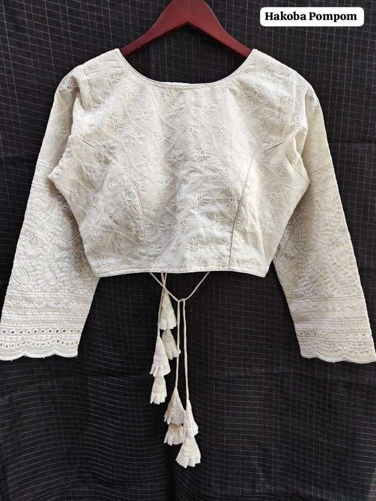 Hakoba Pompom Pure Camric Hakoba Zara Back with Hook n Pompom blouse