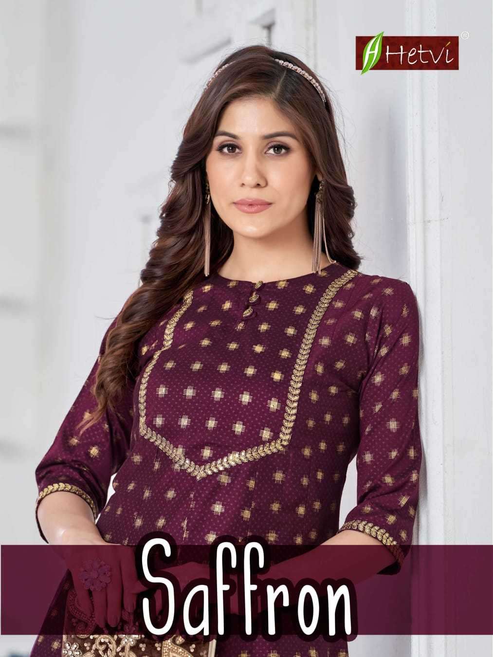 hetvi saffron series 1001-1006 silk slub print kurti
