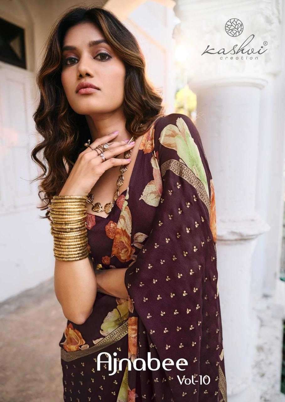 kashvi ajnabee vol 10 series 1001-1008 foil print saree