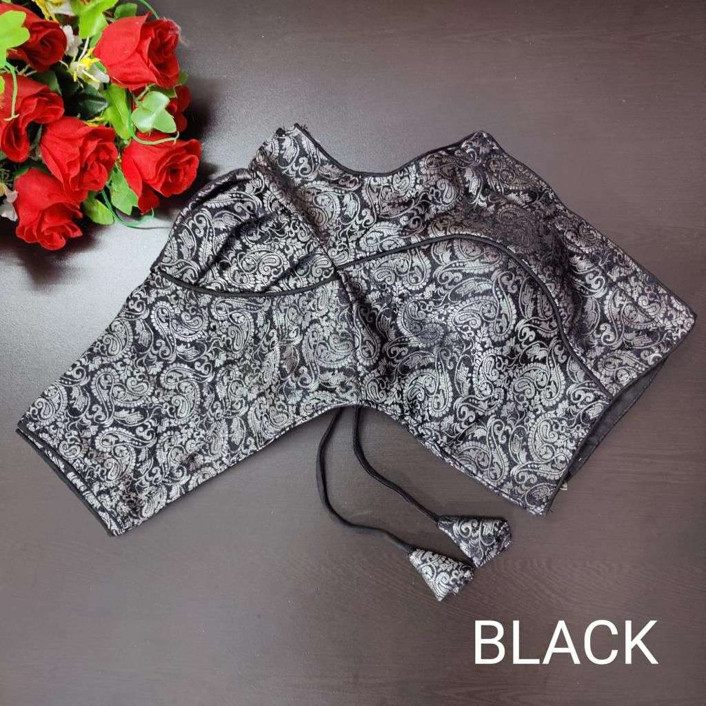 Khatan Banarsi Blouse in Silver Jari With Puff Sleeves