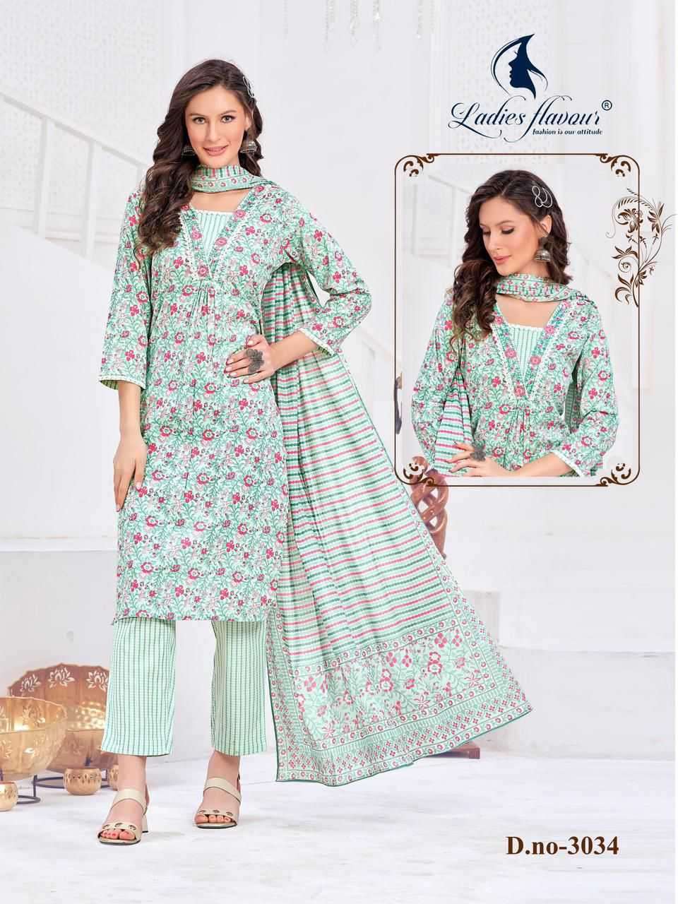 ladies flavour series LF 3034-3035 Pure cotton readymade suit 