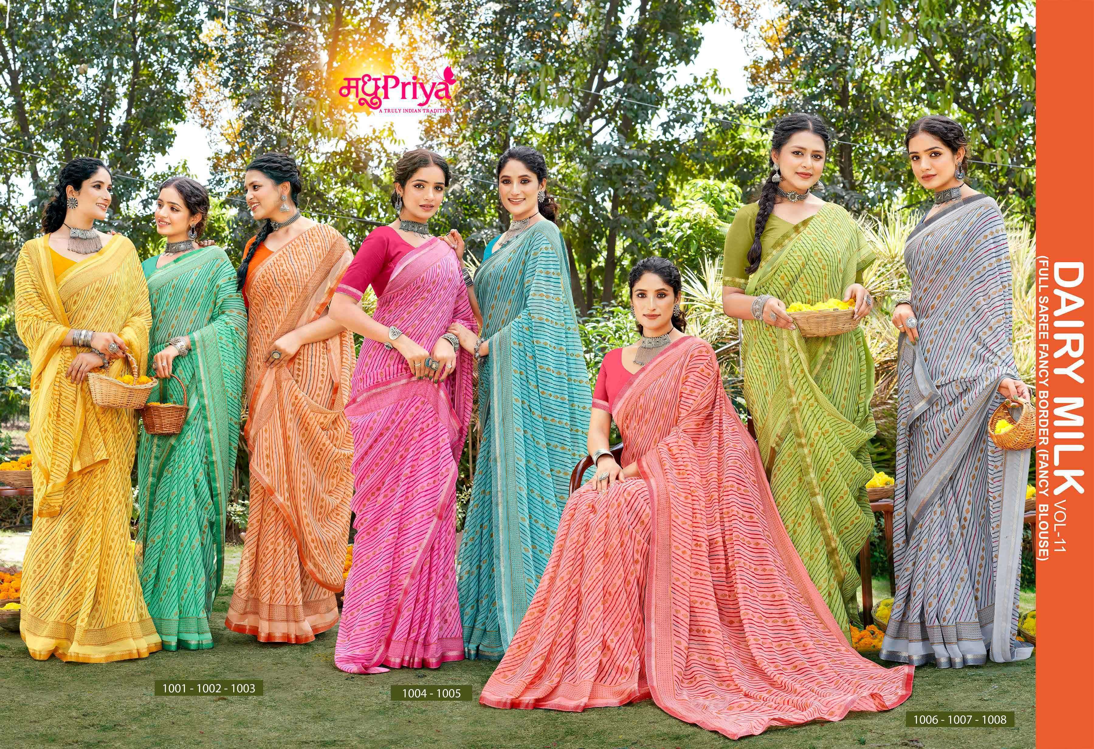 madhupriya dairy milk vol 11 series 1001-1008 60 gram chiffon saree