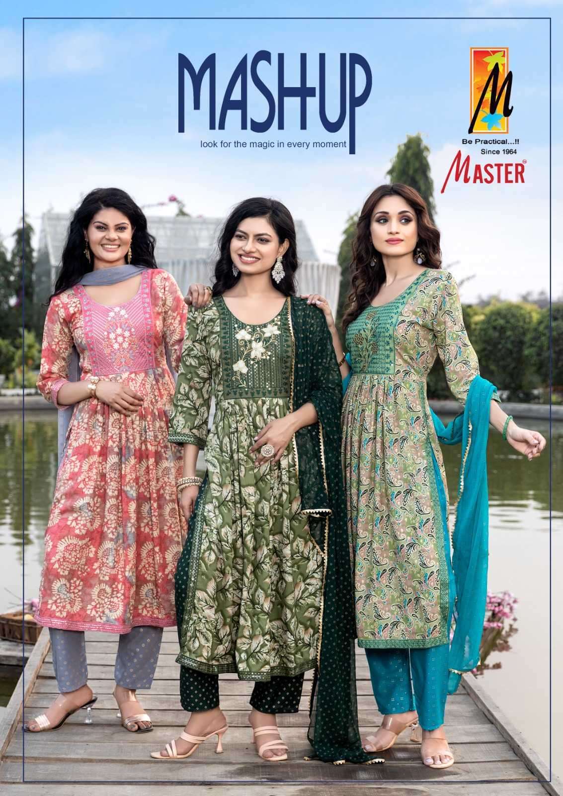 master kurti mashup series 101-108 rayon foil print readymade suit 