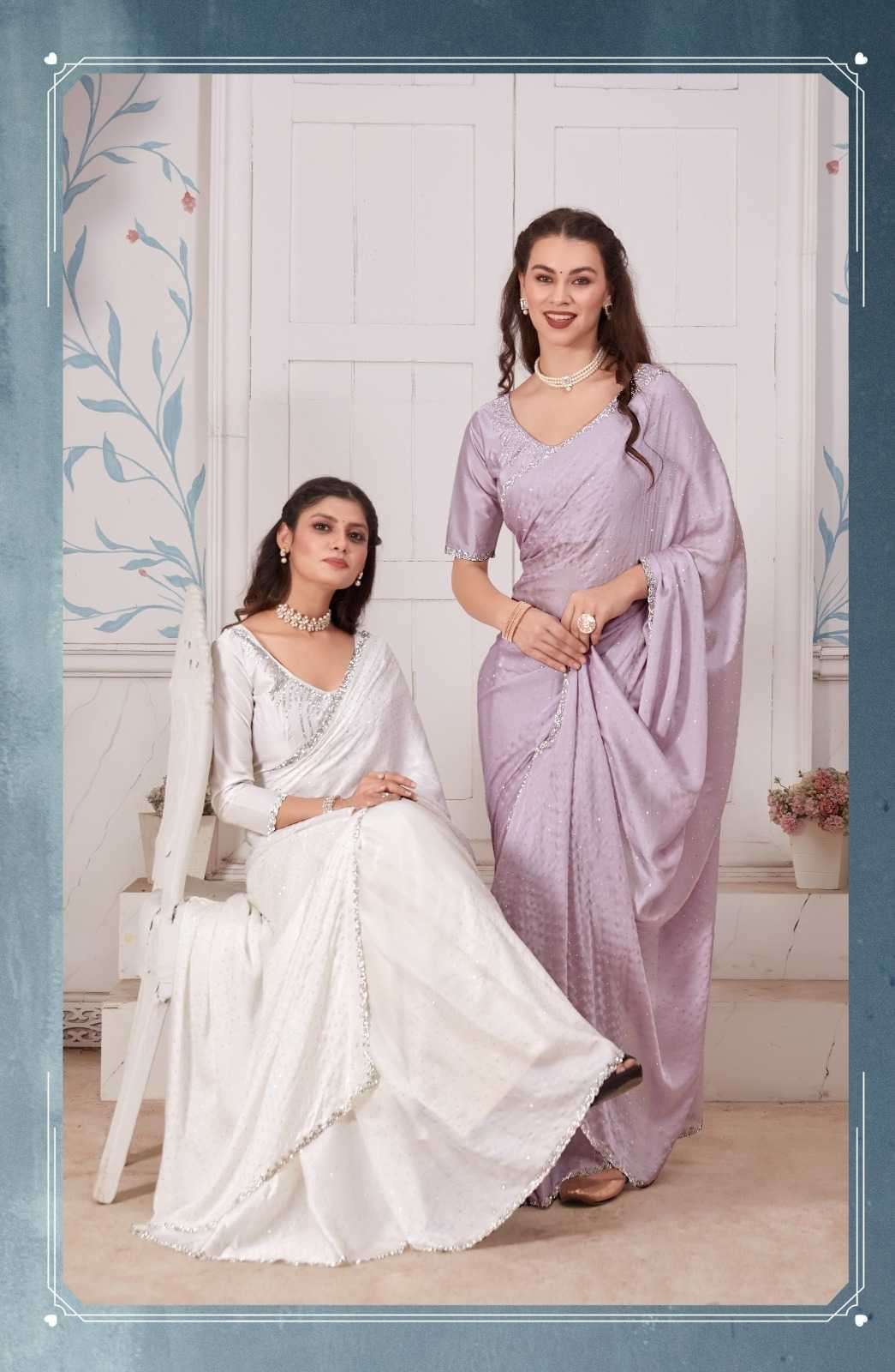 mehak 680 Pure Satin Georgette Fabric with Swarowski Sprinkled saree