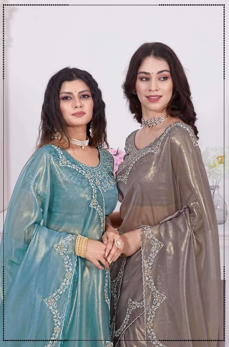 mehak 763a -763e Raina Net Coating Fabric with Heavy Handwork saree