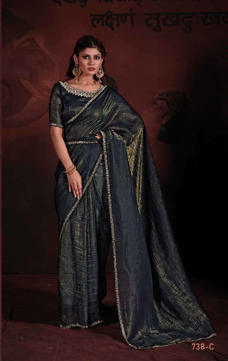 mehak series 738a-738d Shiny Self Crush Effect Jari Fabric saree