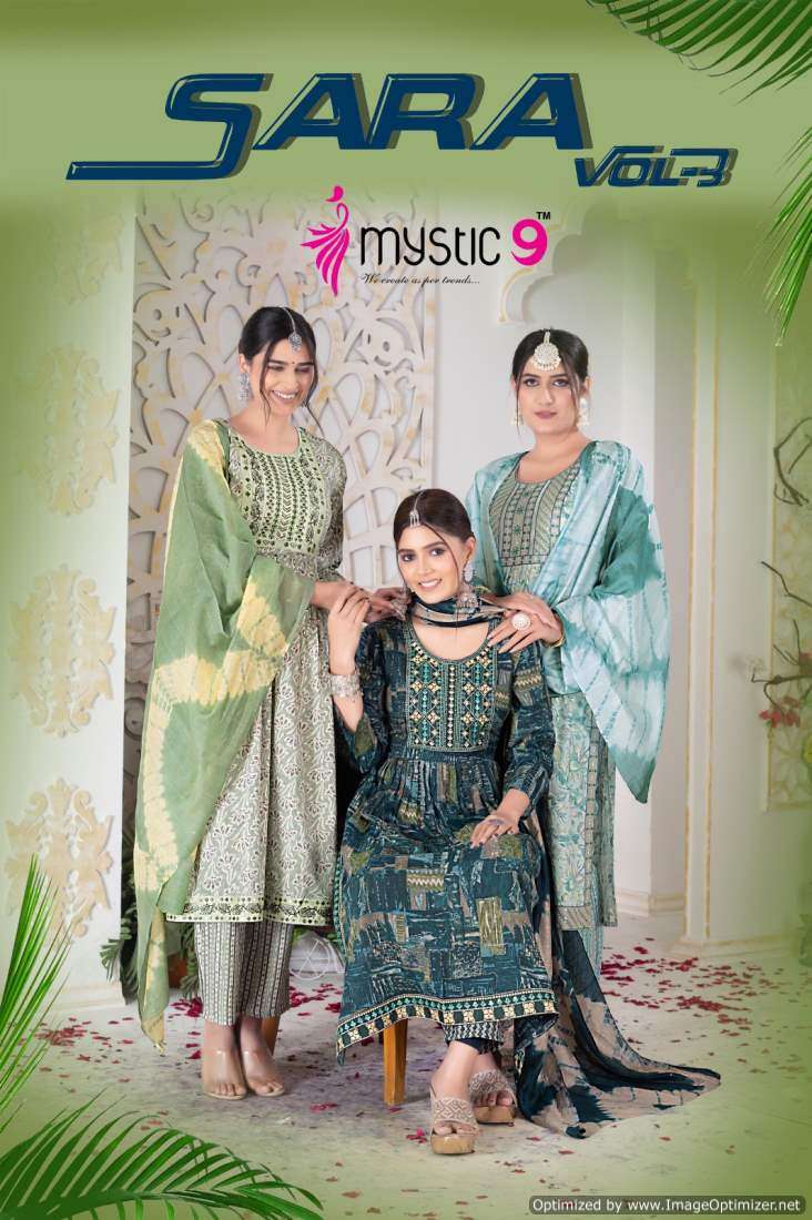 Mystic 9 Sara Vol-3 series 3001-3008 Two Tone Rayon readymade suit 