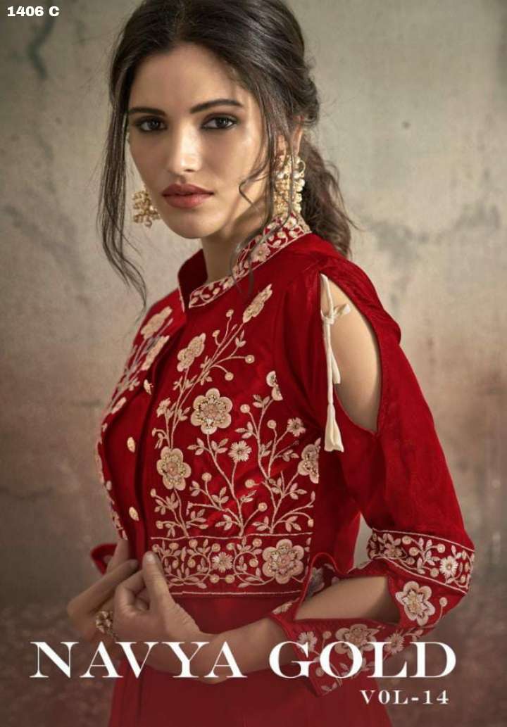 Navya Vol-14 Gold designer Soft Tapeta gown