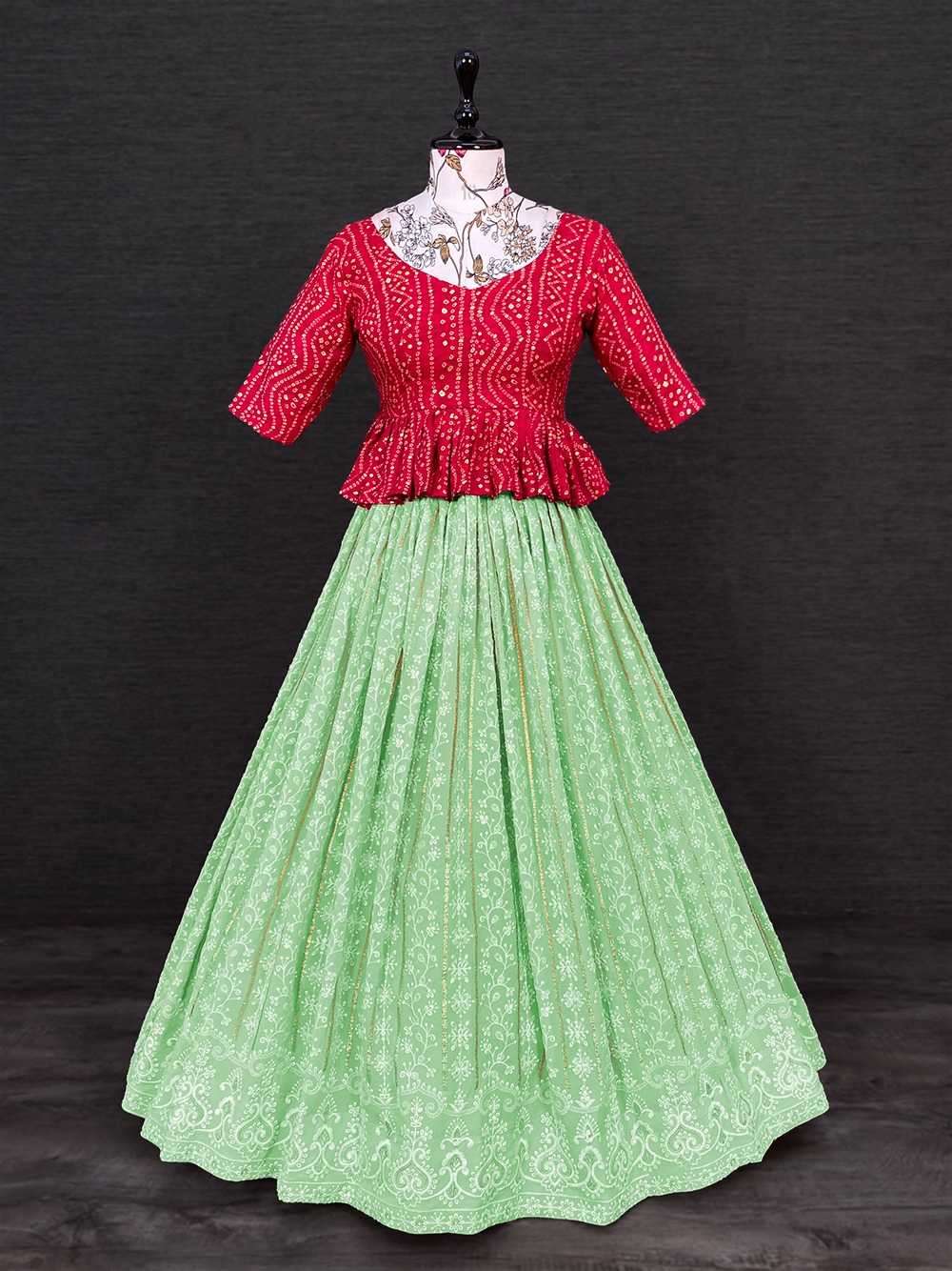 p r nnk1328 fashionable wear georgette lucknowi tread work two piece lehenga set