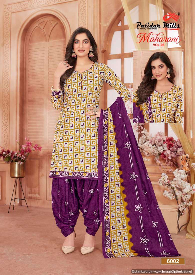 Patidar Mills Maharani Vol-6 series 6001-6010 Heavy Cotton suit
