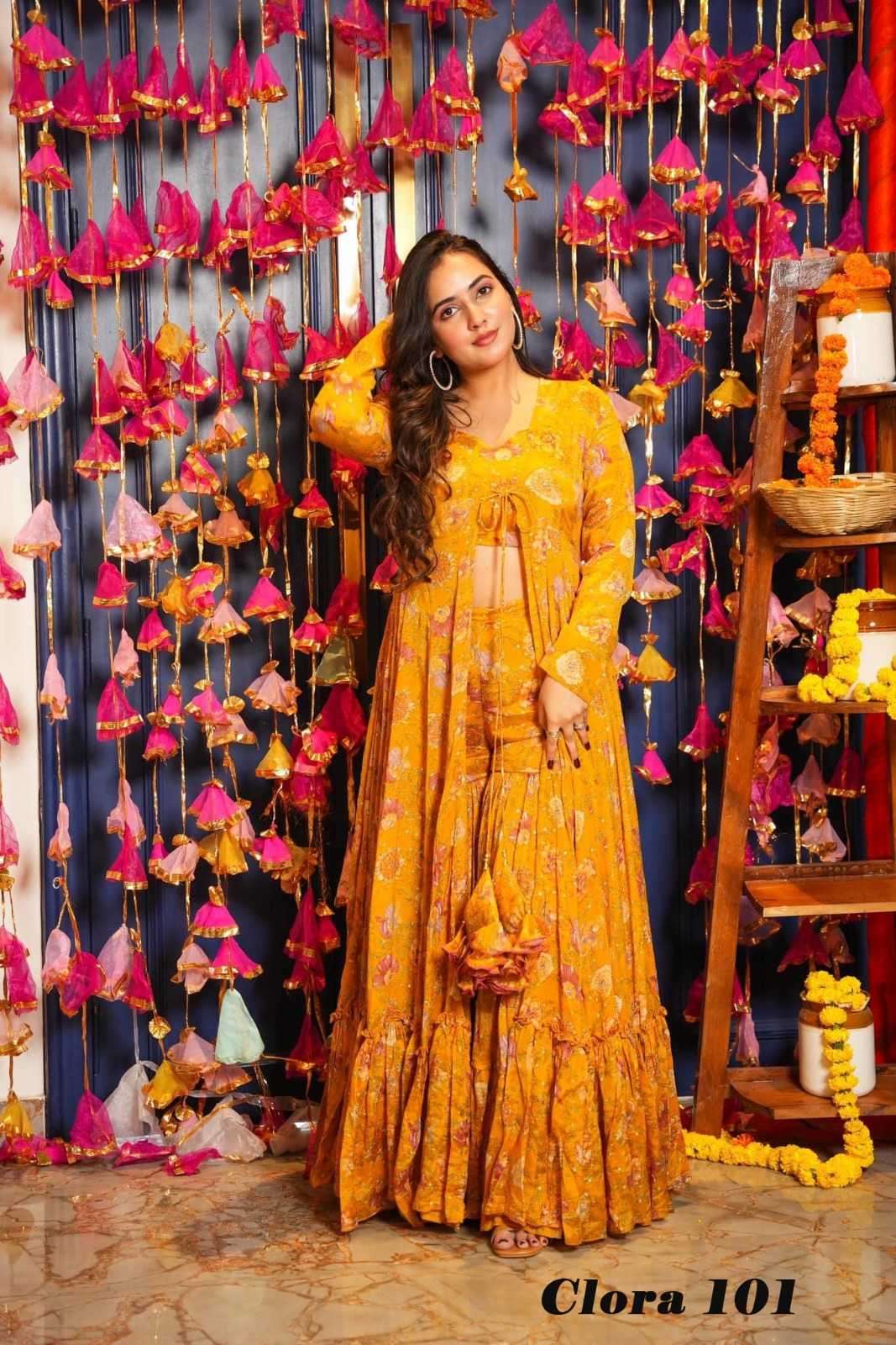 pr clora vol 1 Heavy Airtex chinon Sharara and with a beautiful printed shrug set 