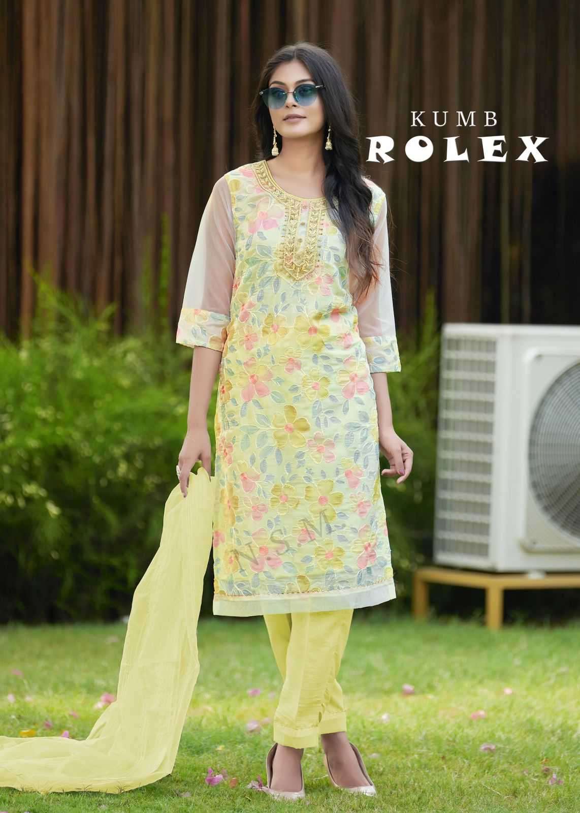 pr kumb rolex series 1228-1231 heavy organza readymade suit 
