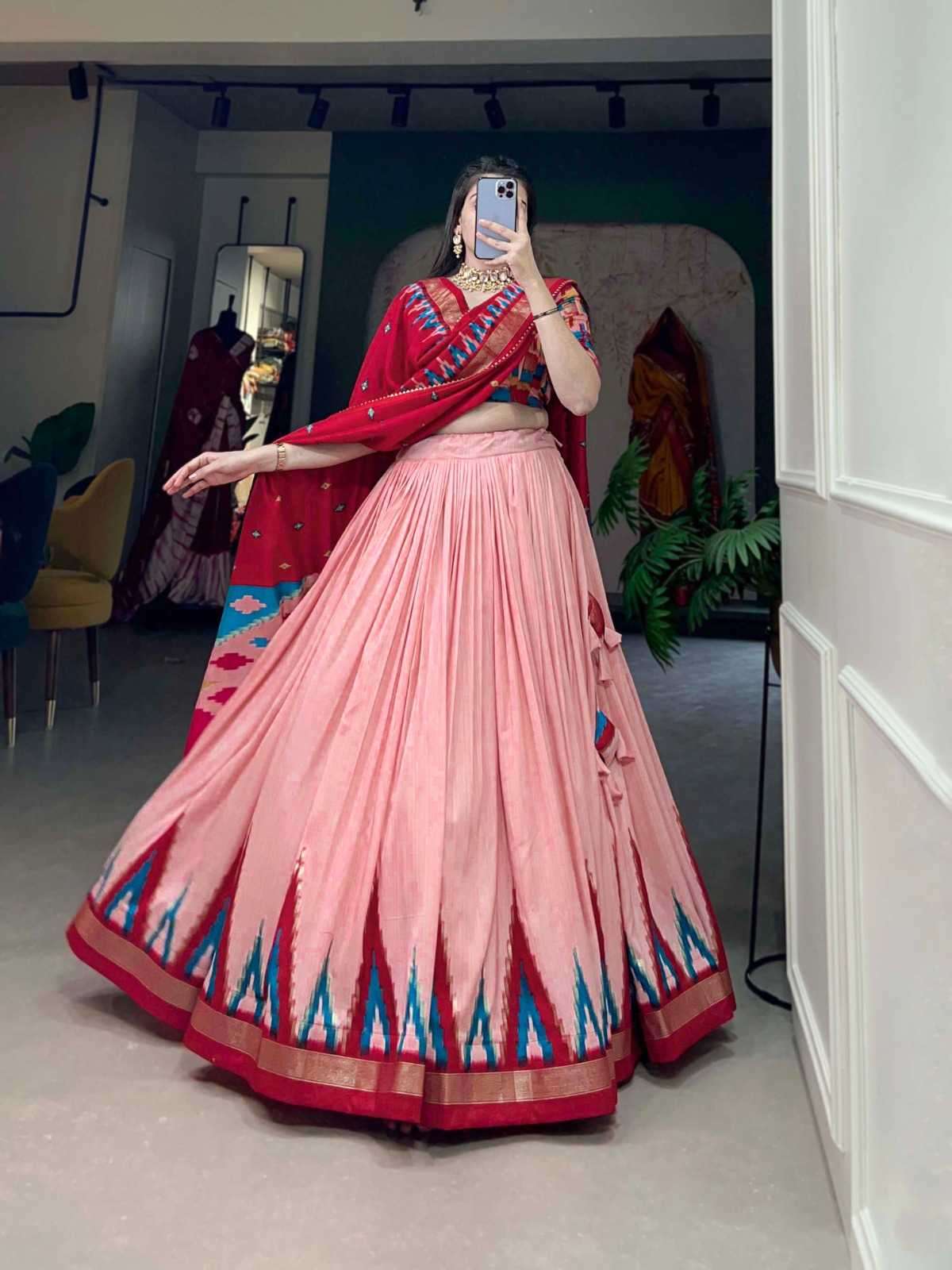 pr lnb1208 Tussar Silk Print With Foil Work Lehenga