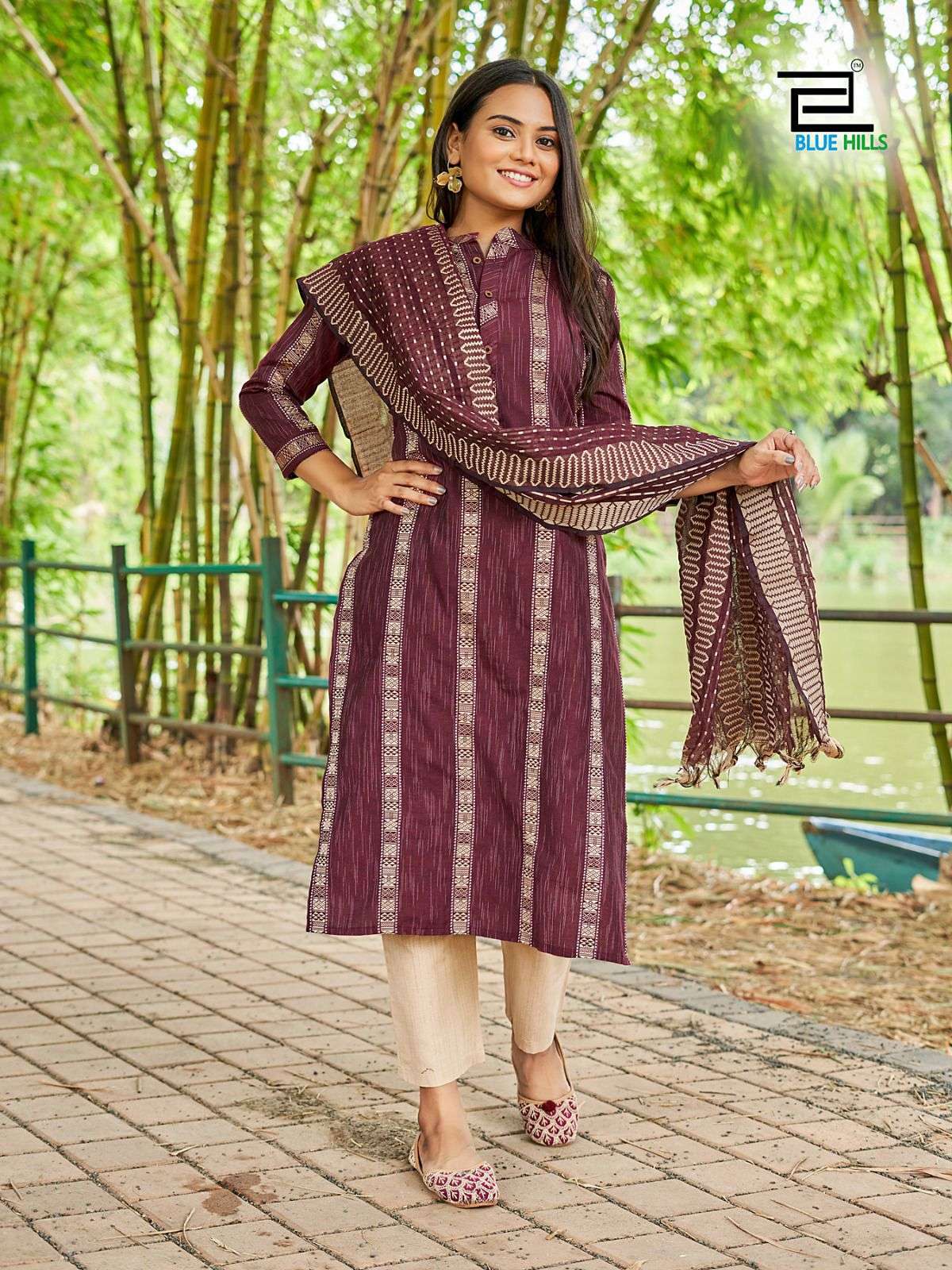 pr mahitra Khadhi Cotton with wooden buttons readymade suit