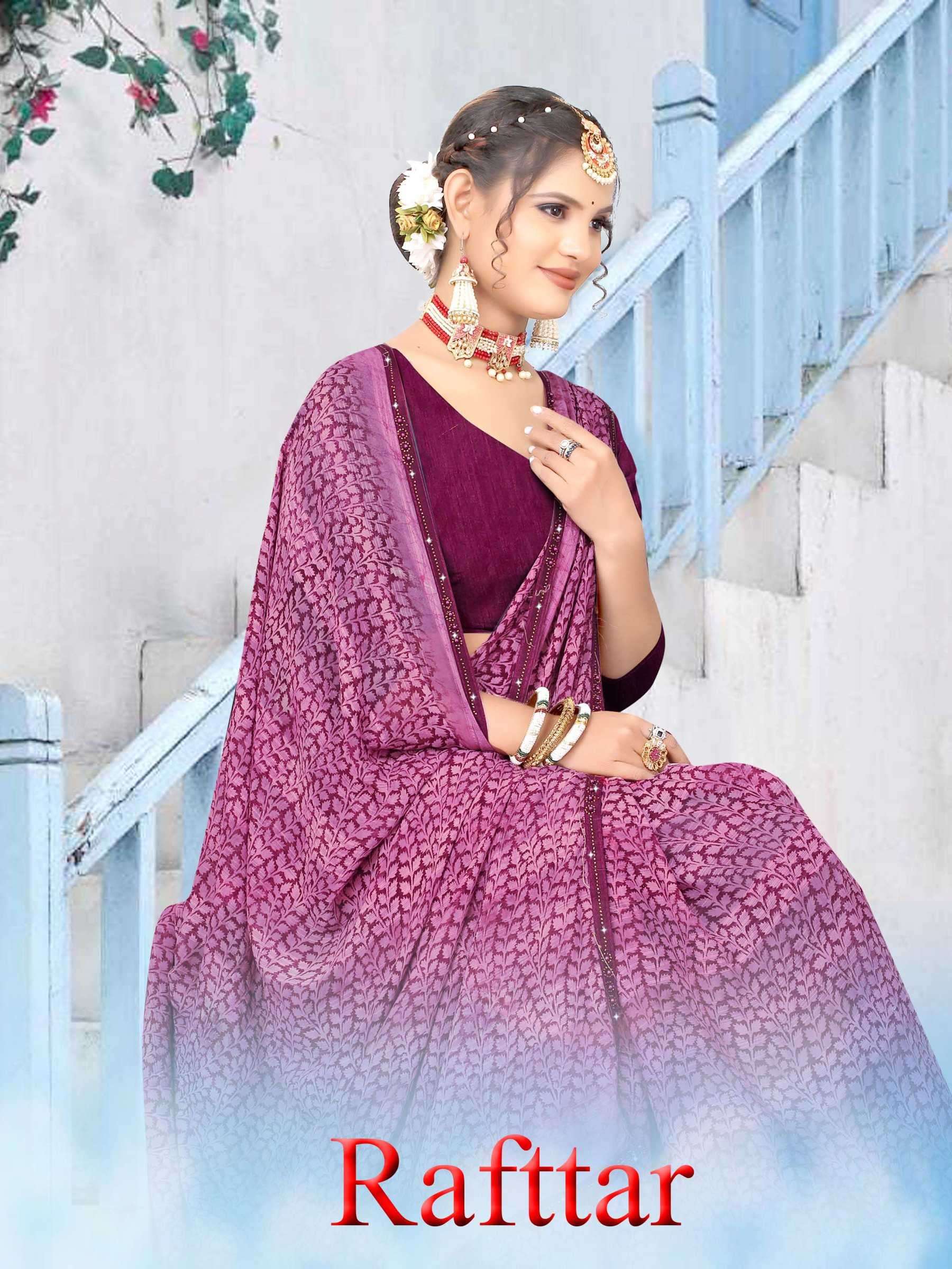 pr rafttar series 5001-5008 weightless flower printed saree