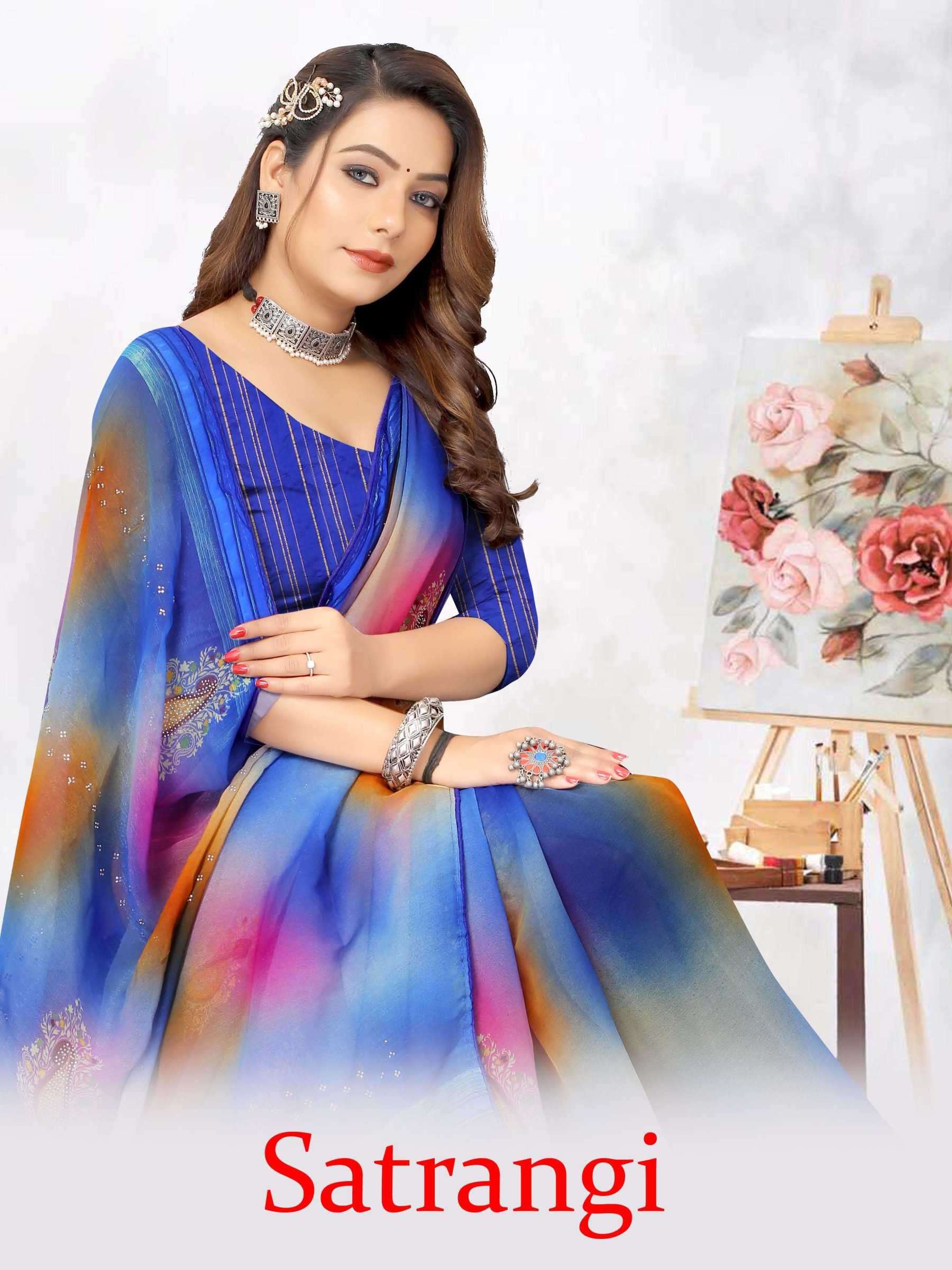 pr satrangi series 5001-5008 simmer 5D patta febrices saree