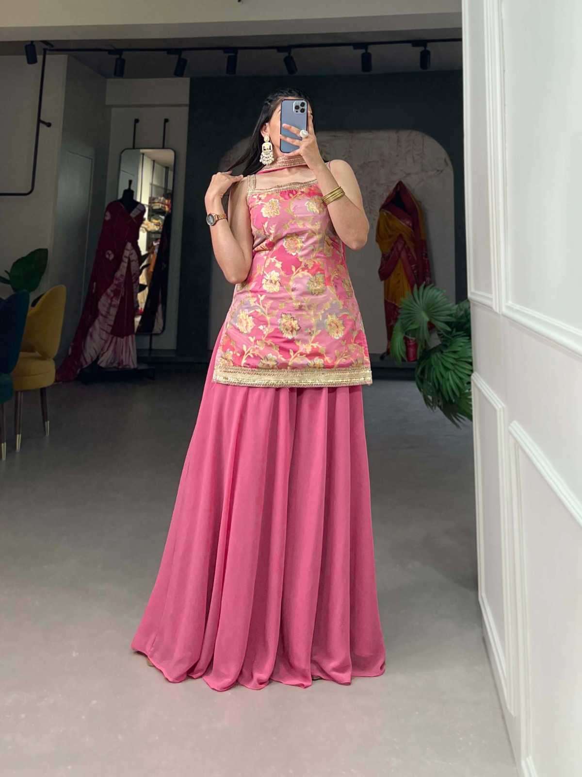 pr ynf 3020 Pure Viscose Jacquard Silk sharara suit 
