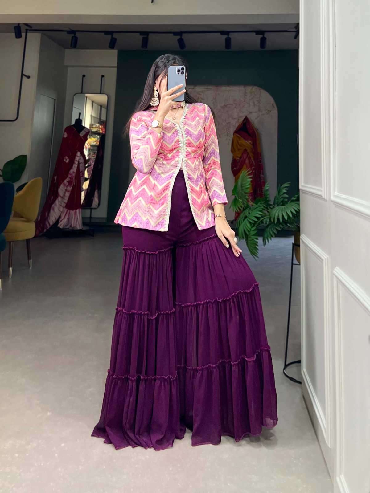 pr ynf3018 Pure Viscose Jacquard Silk sharara suit 