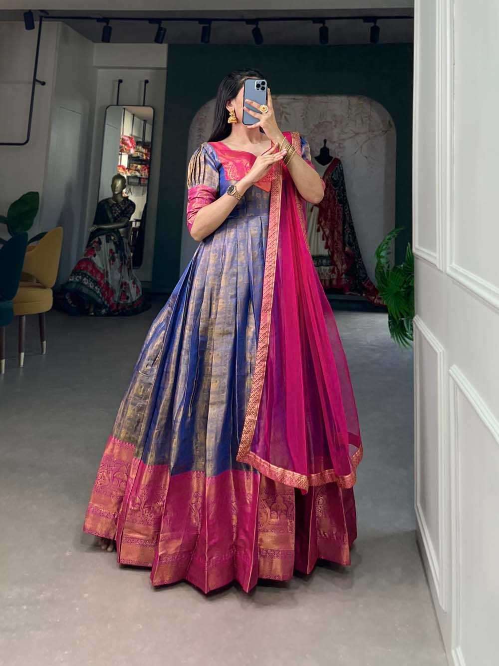 pr ynf5307 kanjivaram function wear readymade gown dupatta collection