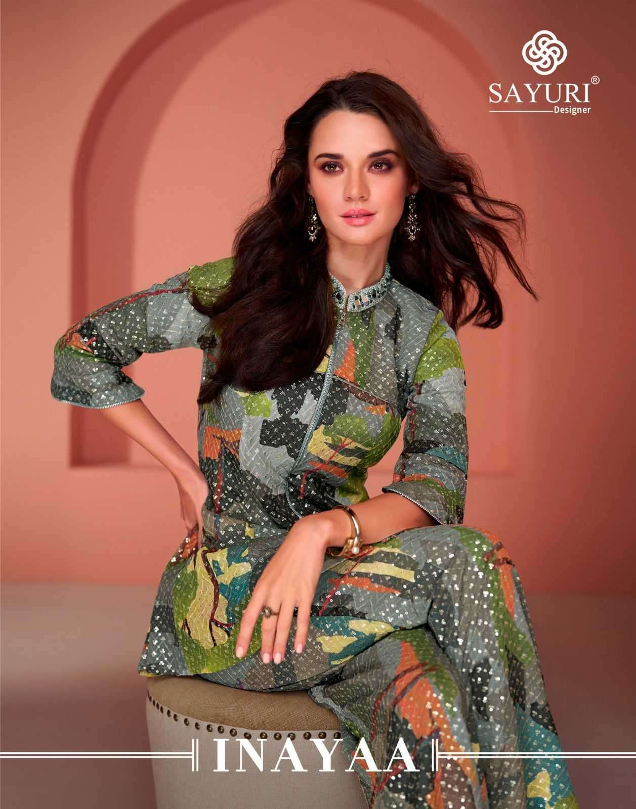 sayuri inayaa series 5475-5478 pure cotton top with plazzo pant 