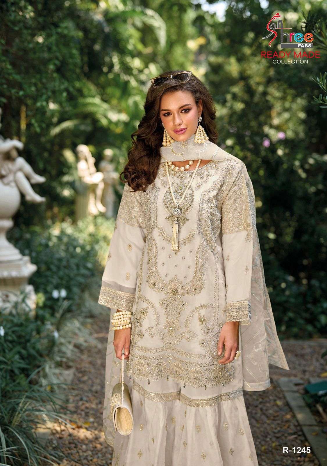 shree fabs R-1245 organza kasak khatli work suit