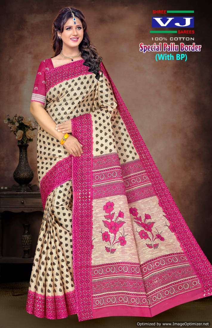 Shree VJ Special Pallu Border Heavy Cotton Printed saree