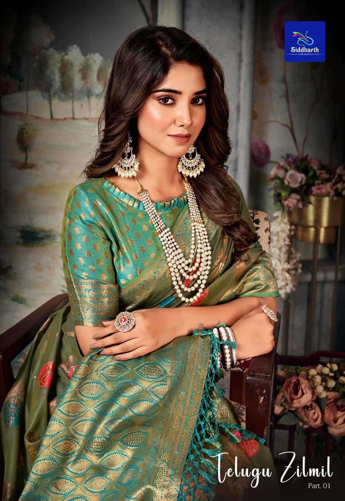 siddharth silk mills telugu zilmil 01 series 6001-6006 silk saree