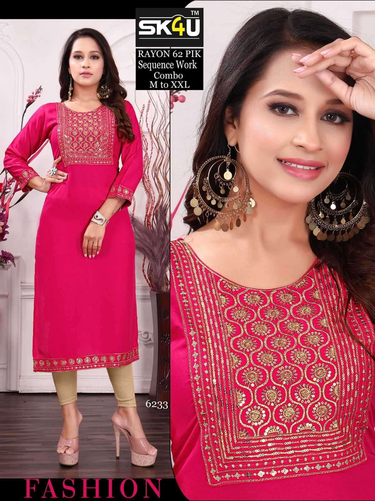 sk4u 62pik squence work rayon daily wear kurti collection