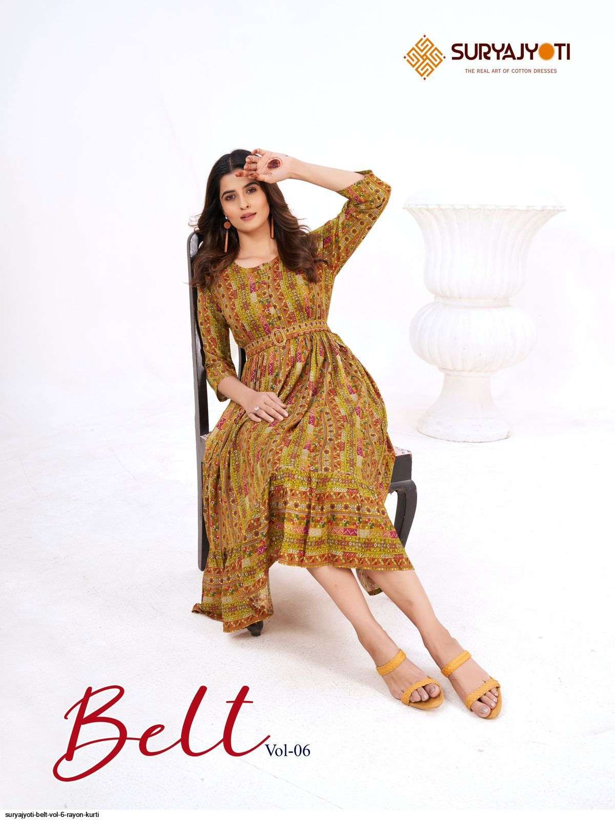 suryajyoti belt vol 6 series 1001-1008 rayon print kurti 