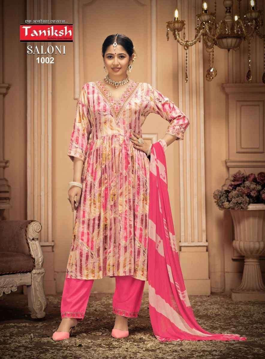  Taniksh Saloni 1002 Ryon Dobby Foil Print Party Wear Kurtis