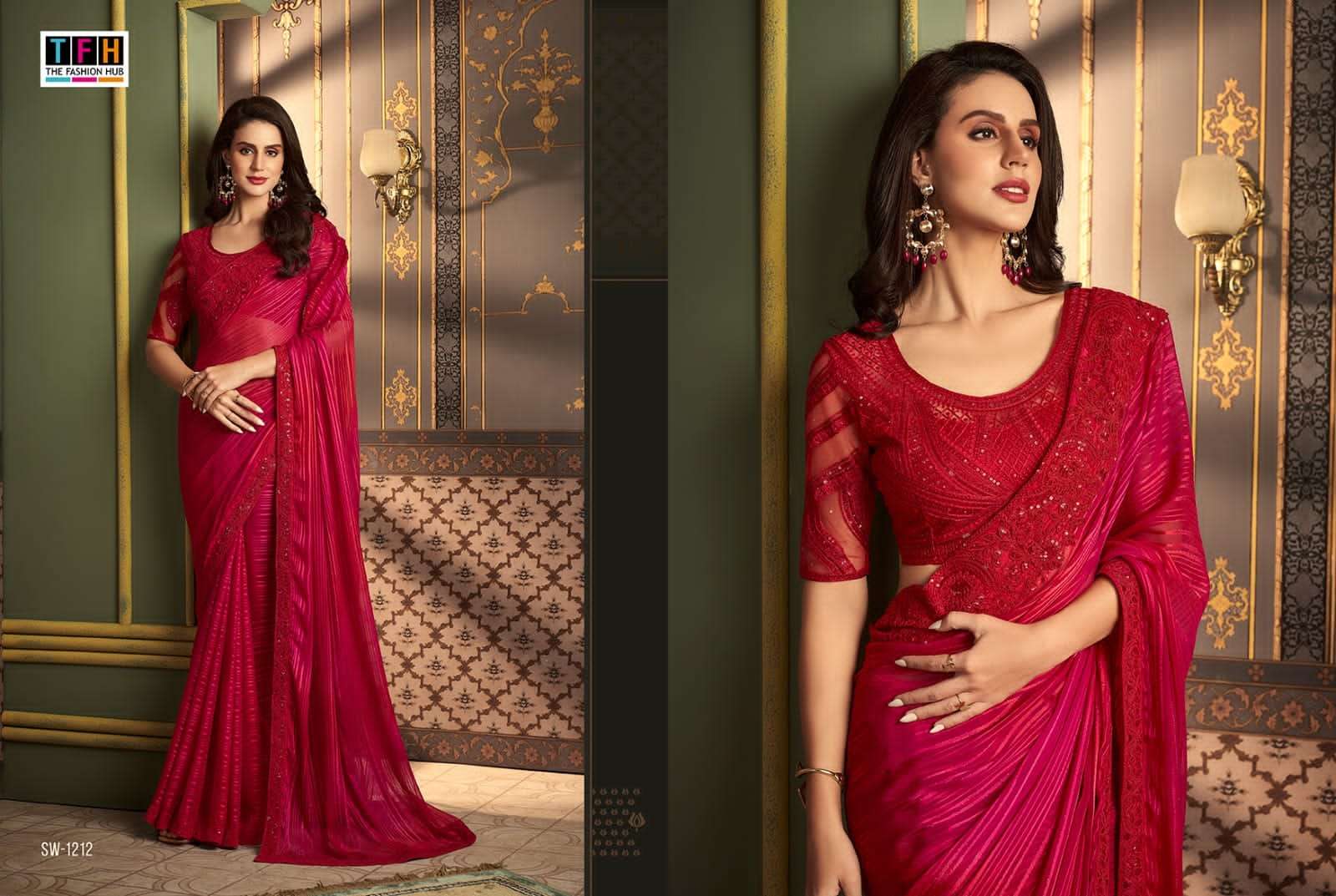 tfh Sandalwood 12th Edition Soft Sattin Silk fancy saree