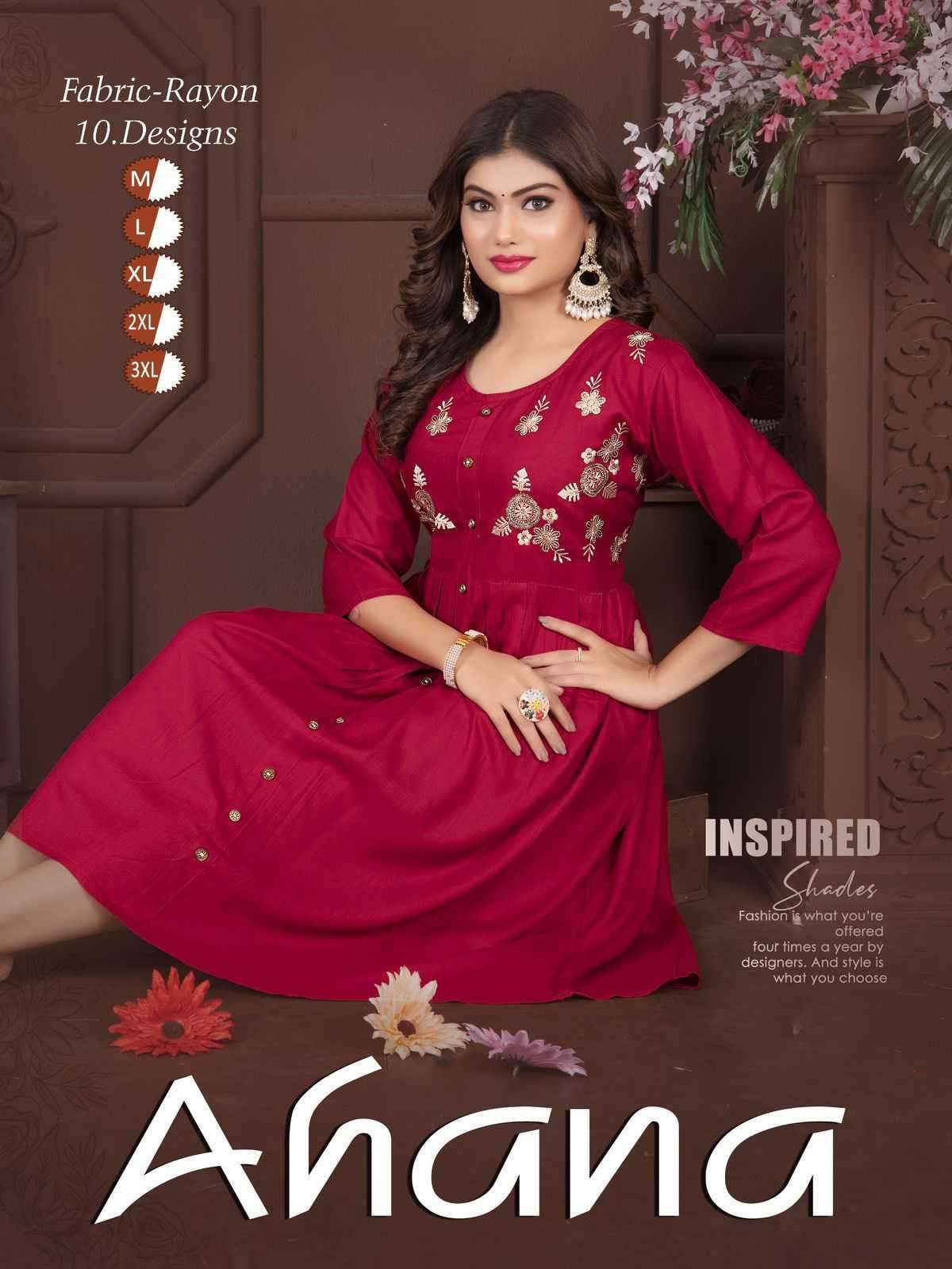 trendy ahana vol 1 series 001-010 rayon plain kurti 