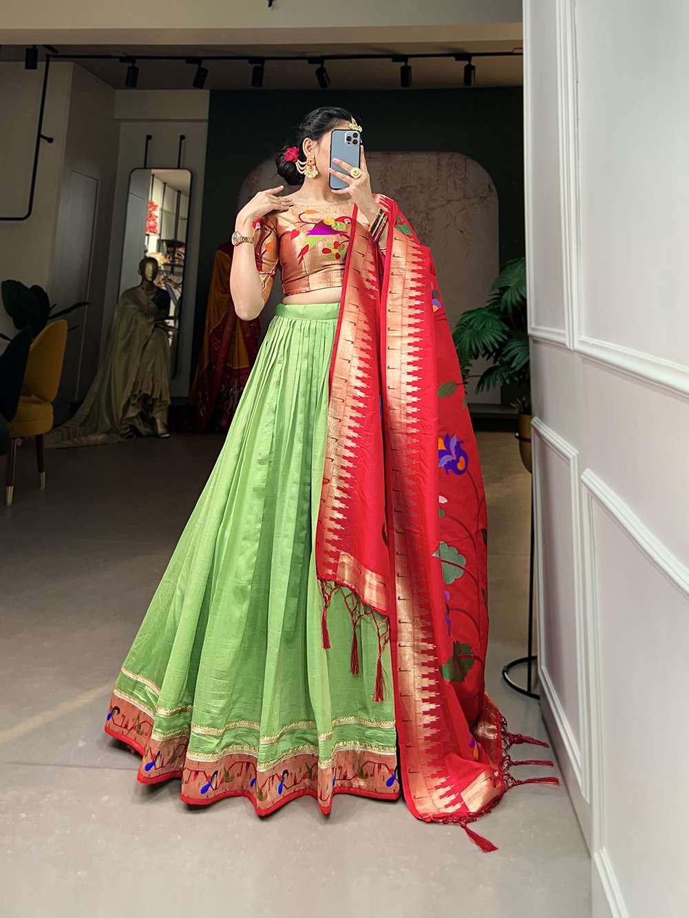 tribute designer vichitra silk paithani lehenga