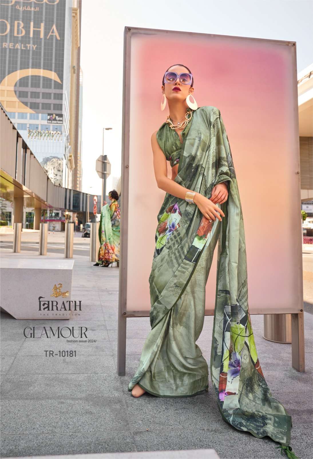 TRIRATH GLAMOUR designer swiss satin saree