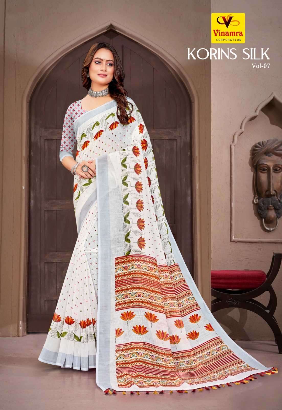 vinamra korins silk vol 06 series 6041-6048 lilen patta saree