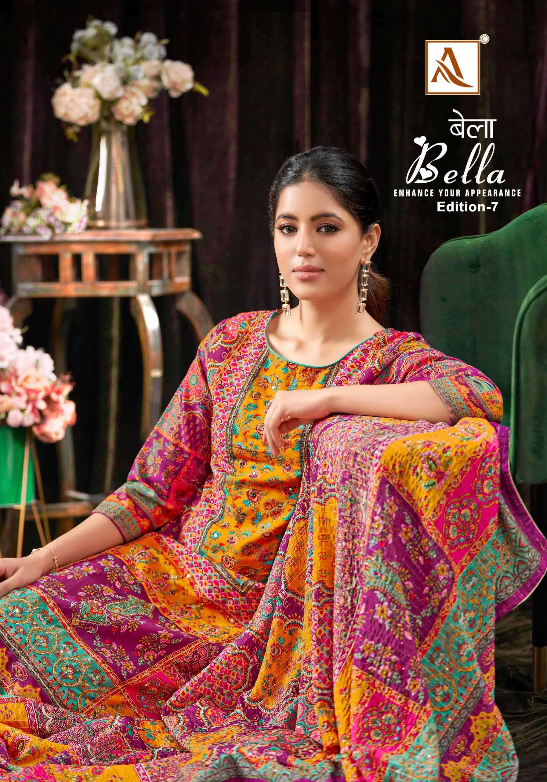 alok suit bella vol 7 series 1527001-1527006 Pure Maslin suit