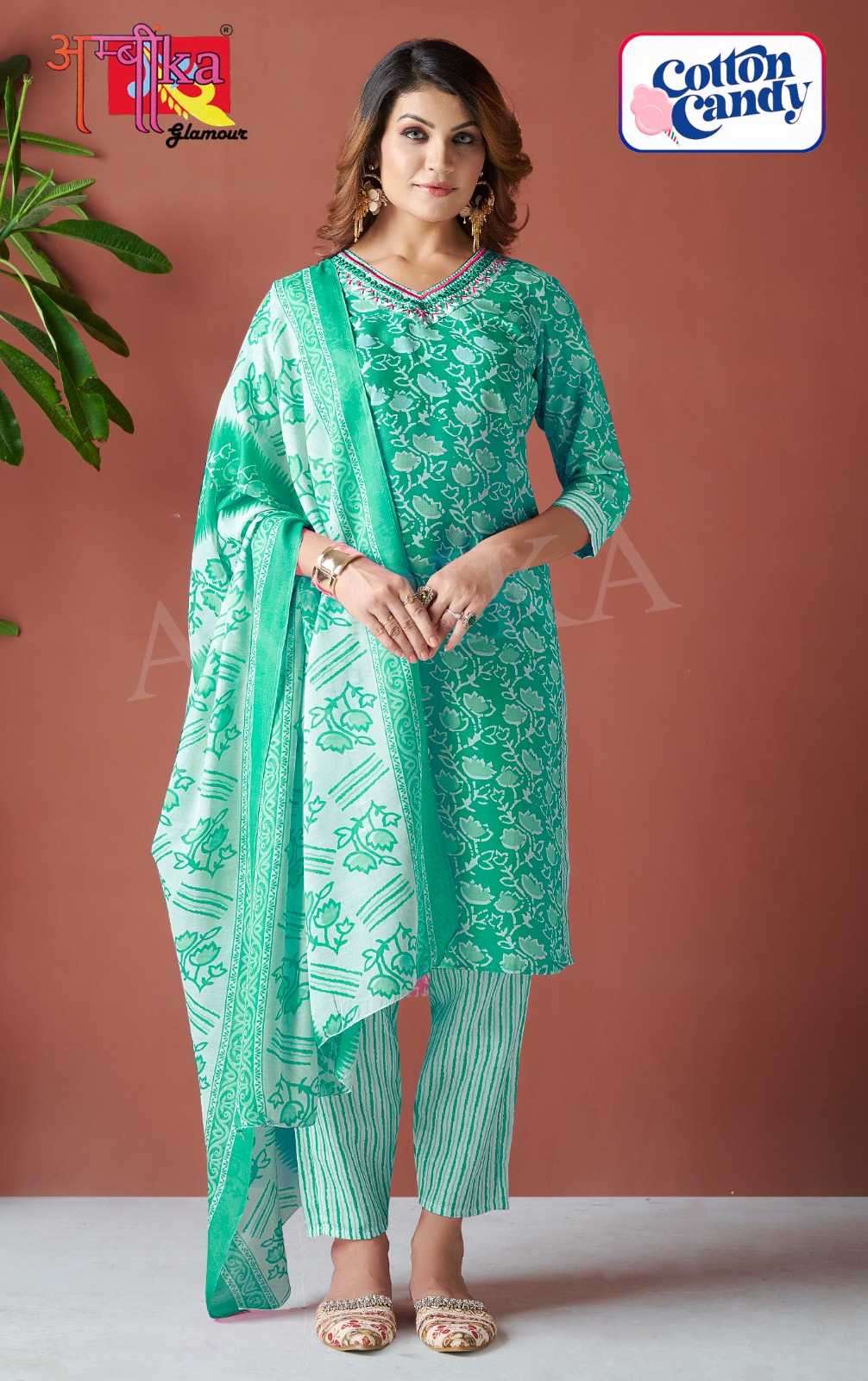 ambika kurtis cotton candy Printed Cotton with mirror neck work readymade suit 