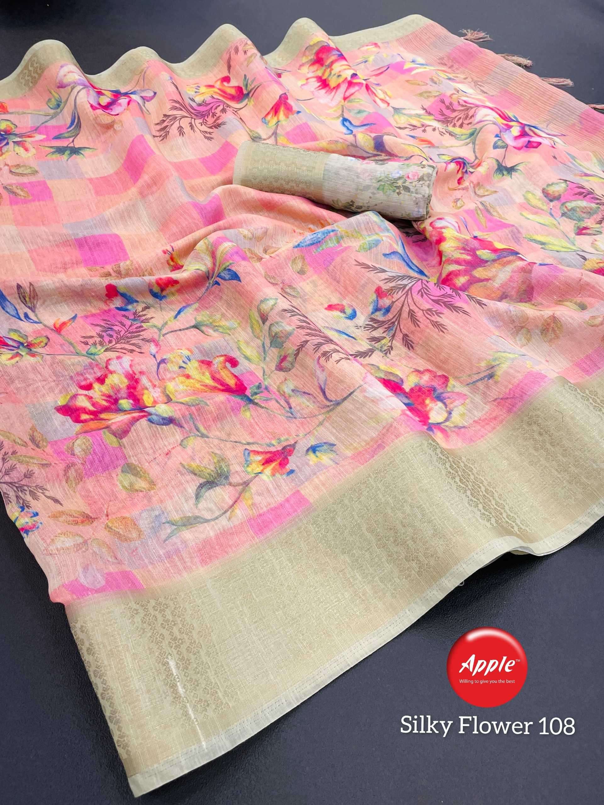 apple silky flower vol 1 series 101-108 silk jacquard saree