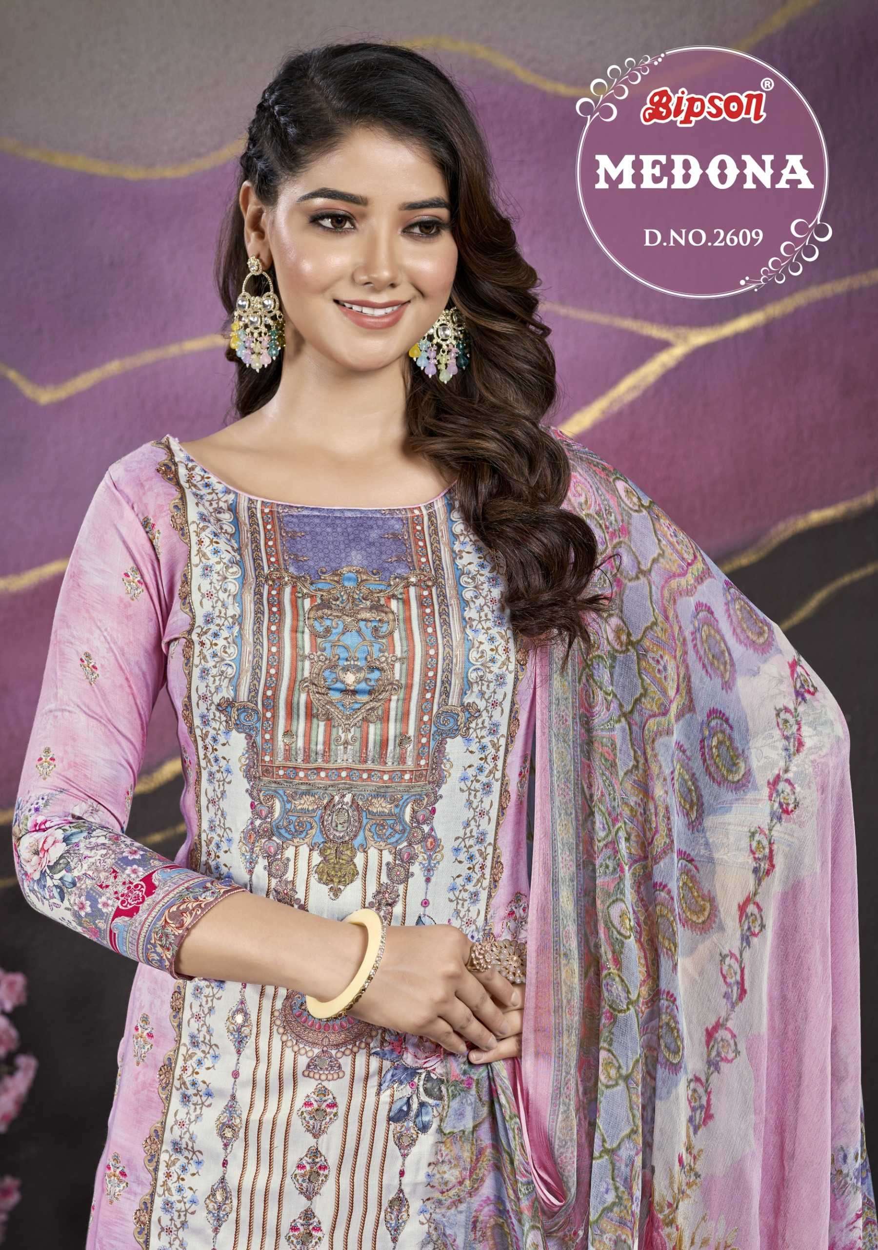 bipson medona 2609 Pure Satin Digital Print Ethnic Hand Work suit
