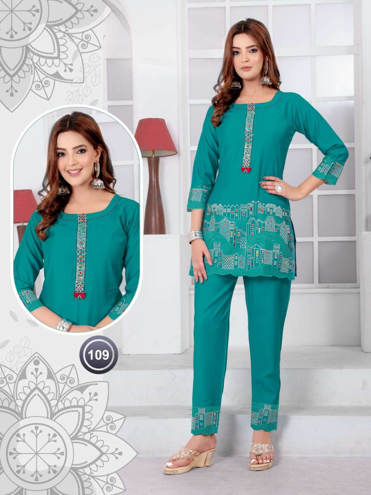 BT-0325 Premium pure liva Viscose weaving CO-ORD SET WITH STYLISH PATTERN 