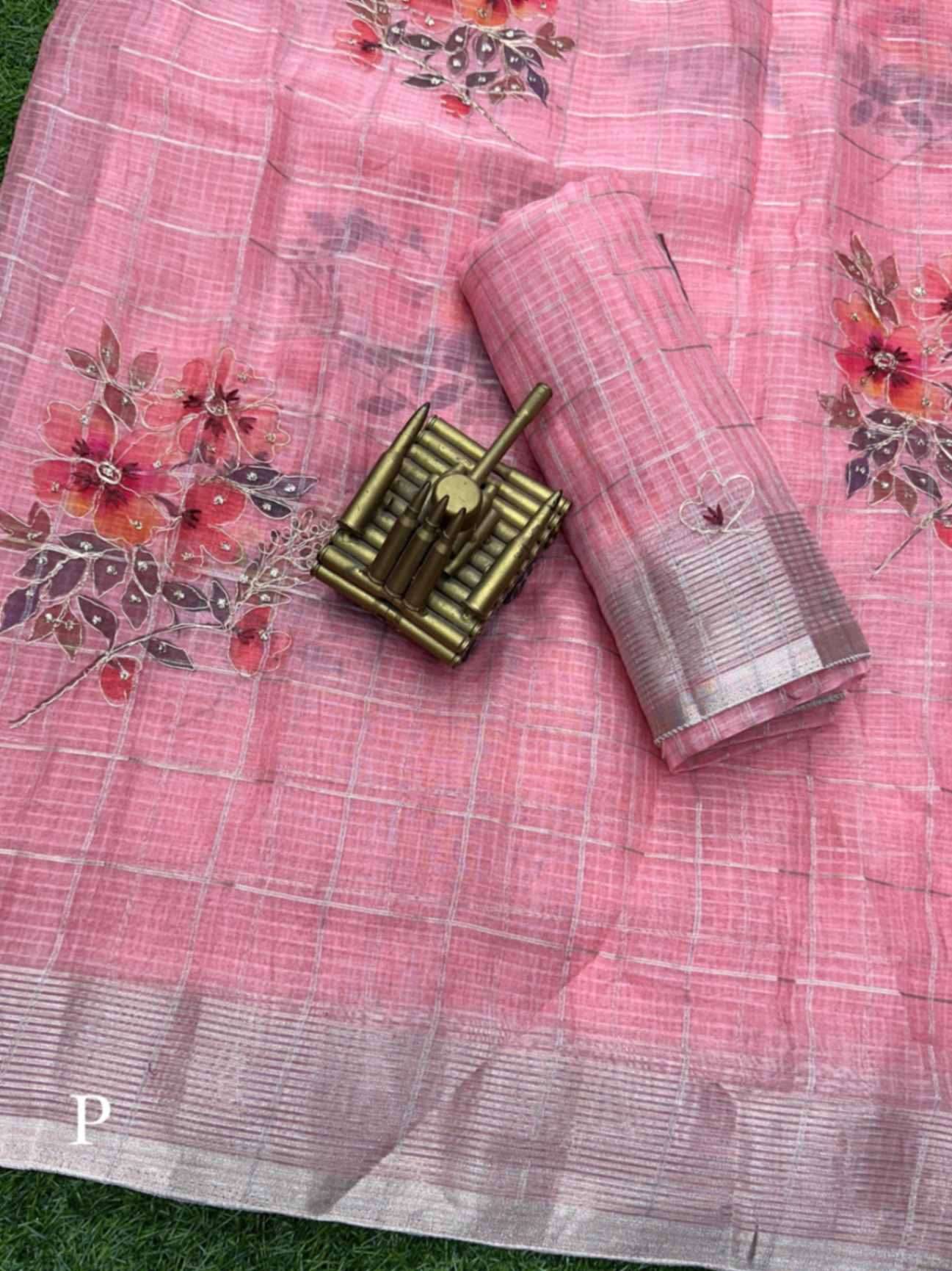 Bt-56 Nilgiri designer pure soft zari checks Organza saree