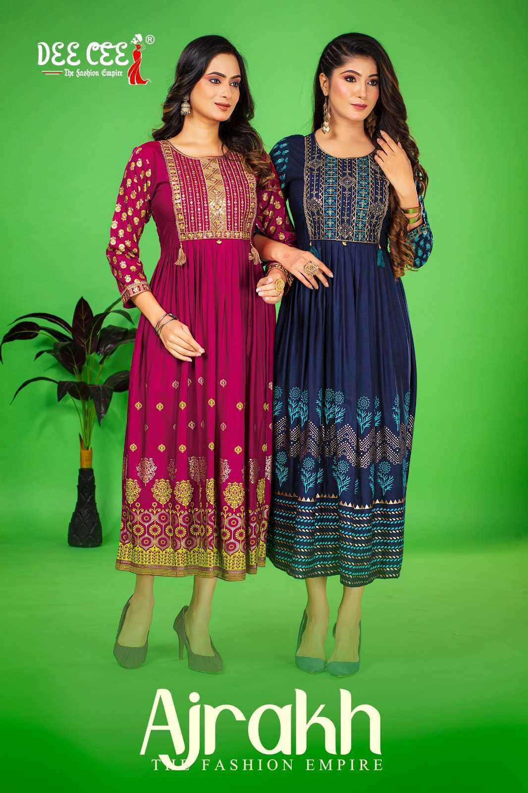 deecee ajrakh series 101-106 rayon plain kurti 