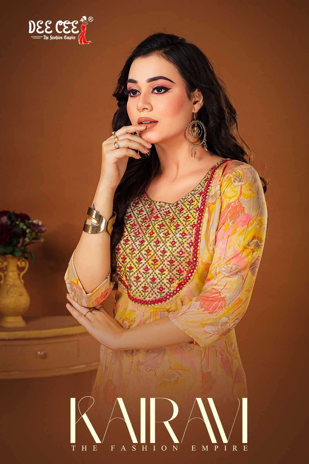deecee kairavi series 101-106 rayon foil print kurti 