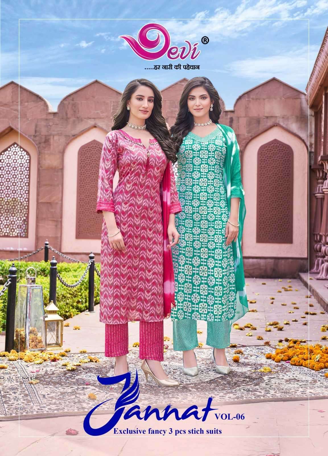 devi jannat vol 6 series 6001-6008 reyon capsule readymade suit 