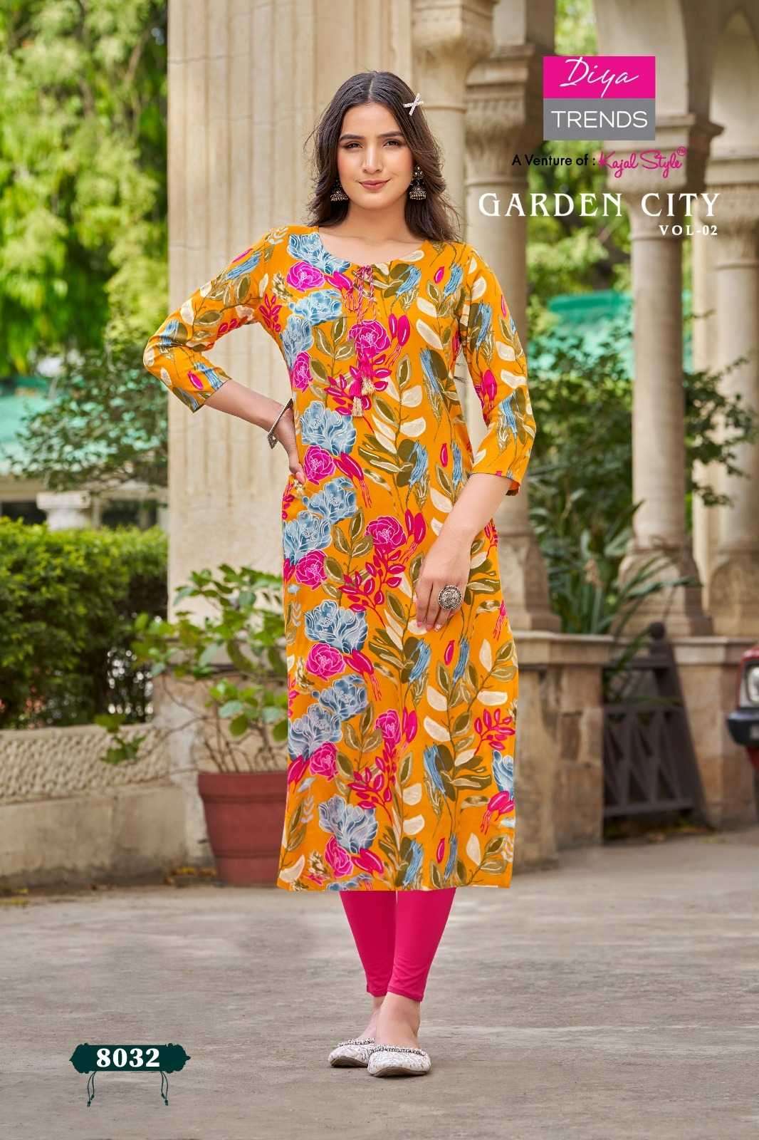 diya garden city vol 2 series 8032-8054 Rayon Printed foil kurti 