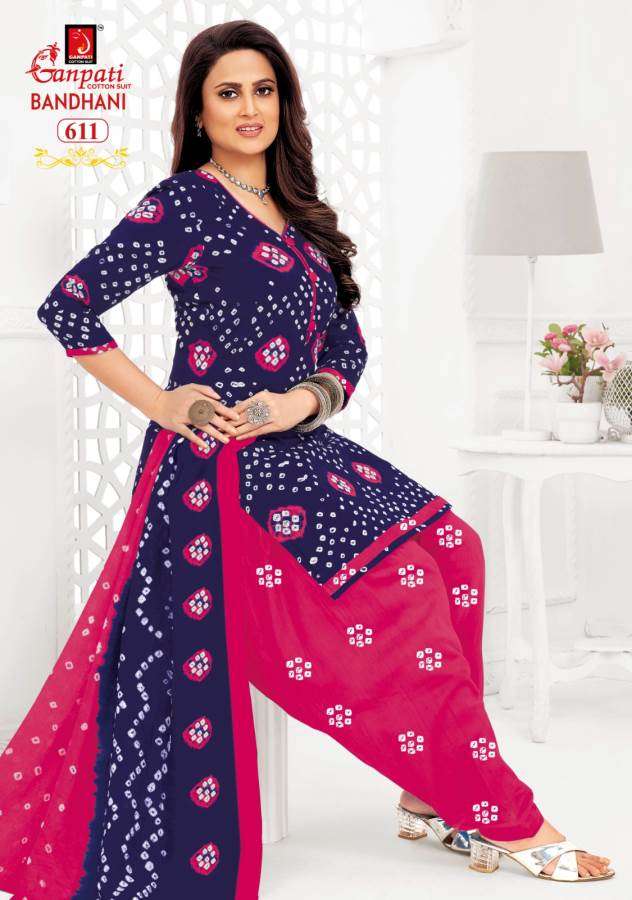 Ganpati Bandhani Vol-6 series 601-615 Pure Cotton Printed suit