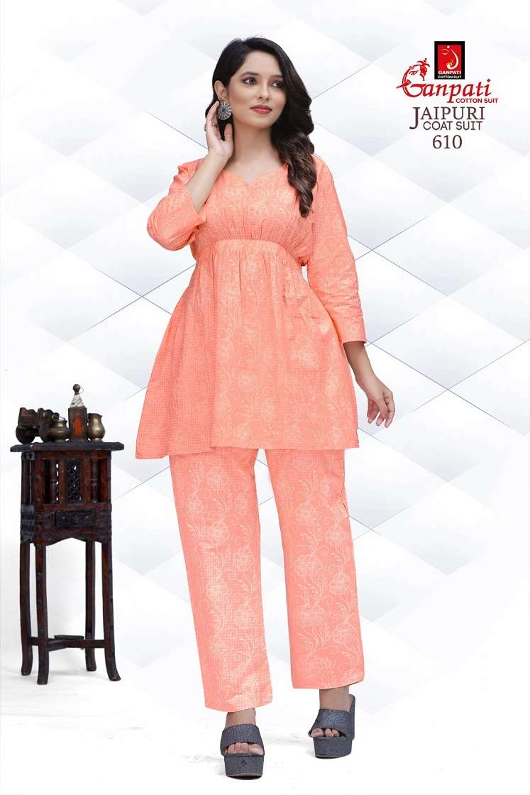 Ganpati Jaipuri Vol-6 series 601-610 Heavy Pure Cotton Cord Set
