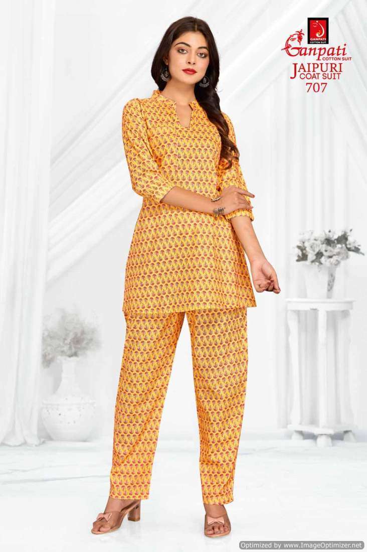 Ganpati Jaipuri Vol-7 series 701-715  Heavy Pure Cotton kurti with bottom