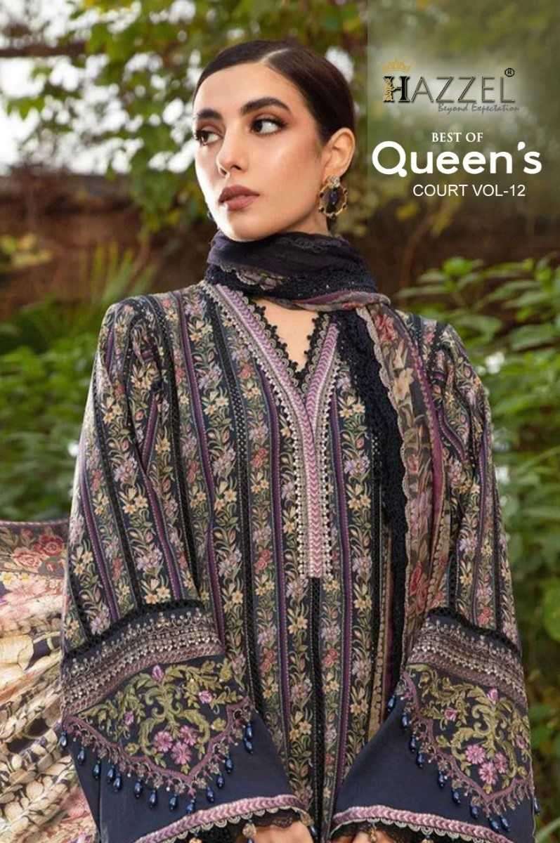 hazzel prints queenâ€™s court vol 12 series 12001-12004 pure cotton suit